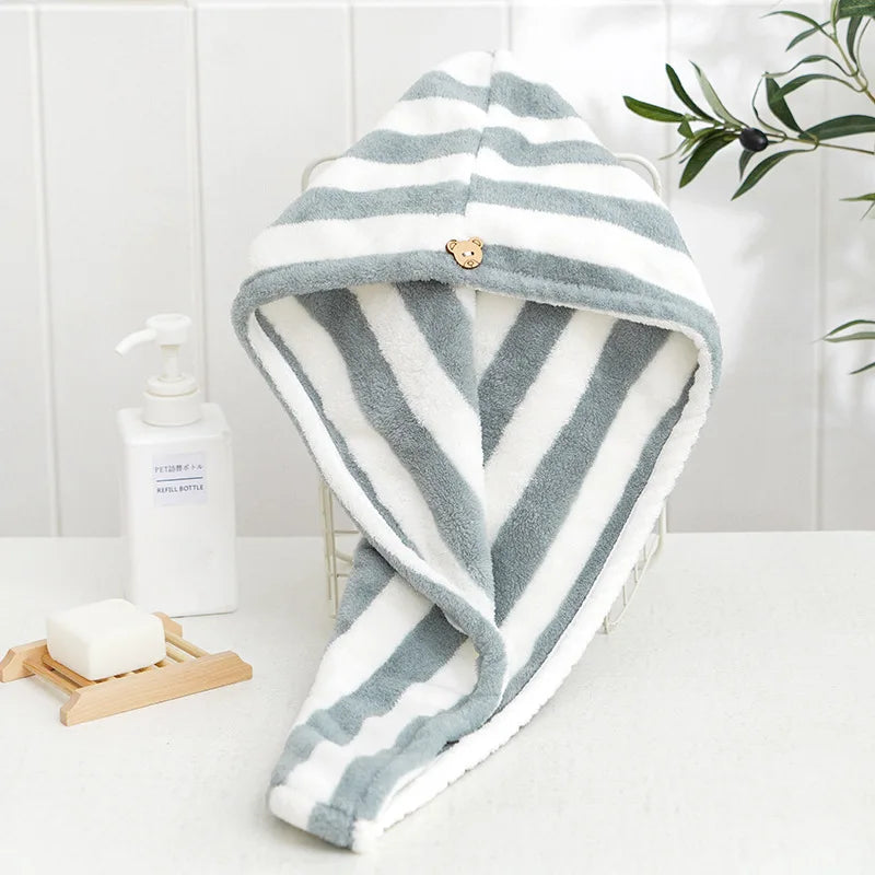 StripeSoft Coral Velvet Hair Towel Wrap
