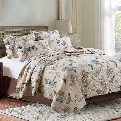 PlushBloom 3PCS Quality Printed Quilt Set – 100% Cotton