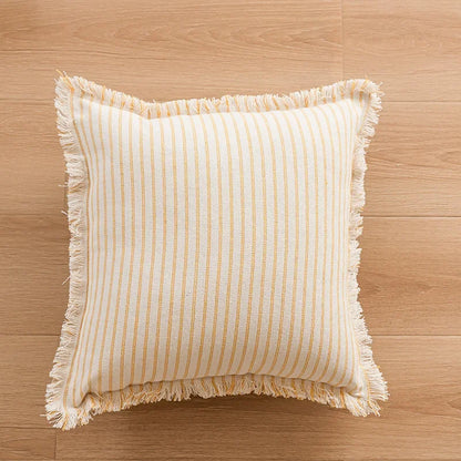 StriaTass™ Yarn-Dyed Jacquard Striped Cotton Linen Pillow Cover with Fringe