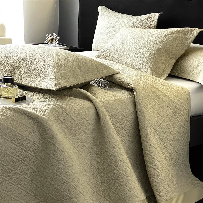 LuxQuilt™ 1000TC Egyptian Cotton Embossed Quilted Bedspread Set – 3 Pcs