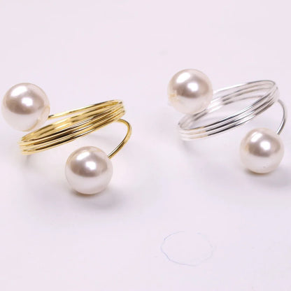 PearlLuxe Buckle – Metal Napkin Rings with Imitation Pearls (Set of 6)