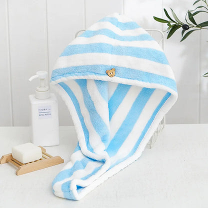 StripeSoft Coral Velvet Hair Towel Wrap