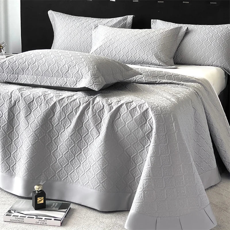 LuxQuilt™ 1000TC Egyptian Cotton Embossed Quilted Bedspread Set – 3 Pcs