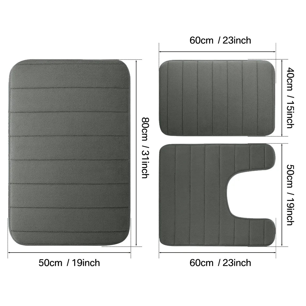 CloudStep Velvet Memory Foam Bath Mat Set – 3 Piece