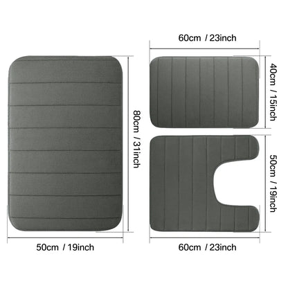 CloudStep Velvet Memory Foam Bath Mat Set – 3 Piece
