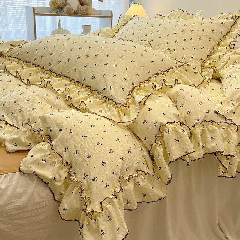Rosabelle™ Princess Style Floral Ruffle Quilt Cover Set – 4 Pcs Microfiber Bedding