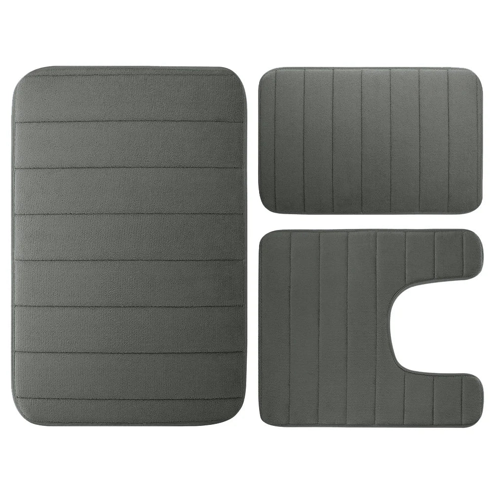 CloudStep Velvet Memory Foam Bath Mat Set – 3 Piece