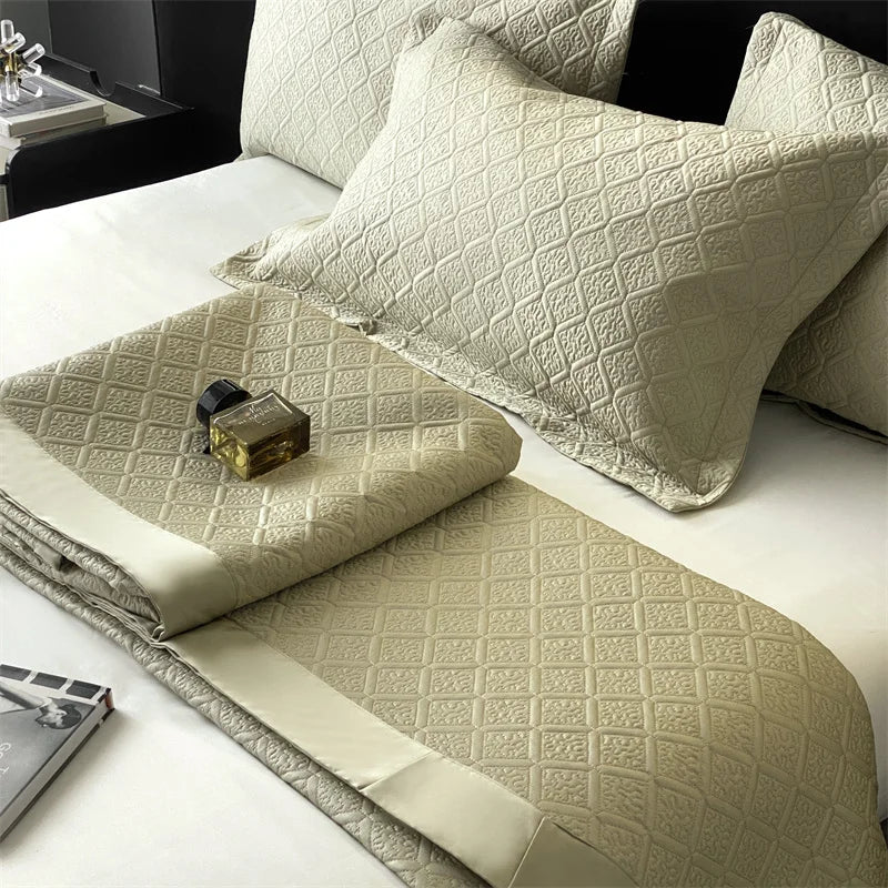 LuxQuilt™ 1000TC Egyptian Cotton Embossed Quilted Bedspread Set – 3 Pcs