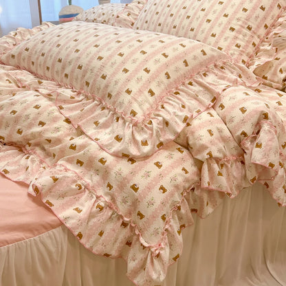 Rosabelle™ Princess Style Floral Ruffle Quilt Cover Set – 4 Pcs Microfiber Bedding