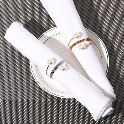 PearlLuxe Buckle – Metal Napkin Rings with Imitation Pearls (Set of 6)