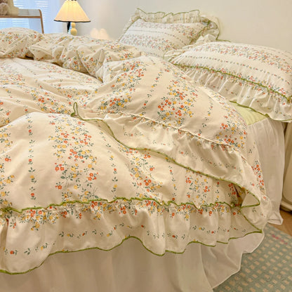 Rosabelle™ Princess Style Floral Ruffle Quilt Cover Set – 4 Pcs Microfiber Bedding