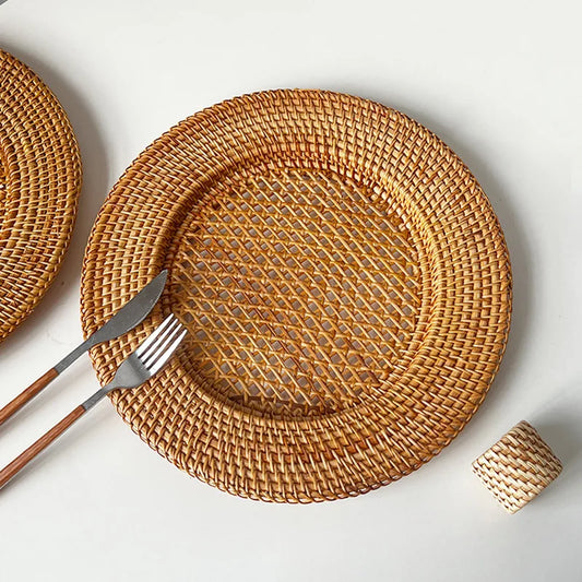 EarthWeave – Handwoven Natural Rattan Charger Plate (13")