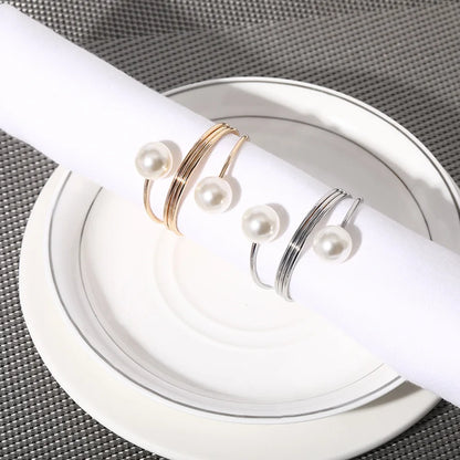PearlLuxe Buckle – Metal Napkin Rings with Imitation Pearls (Set of 6)