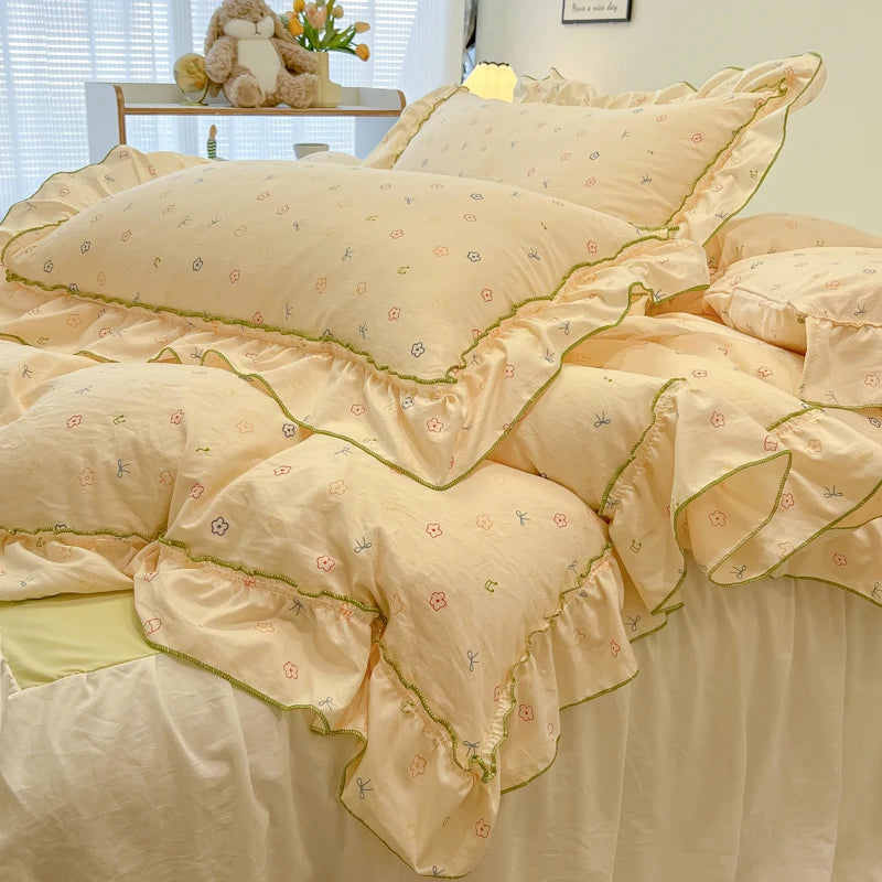 Rosabelle™ Princess Style Floral Ruffle Quilt Cover Set – 4 Pcs Microfiber Bedding