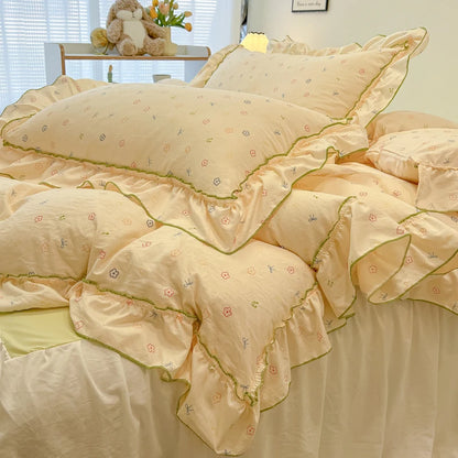 Rosabelle™ Princess Style Floral Ruffle Quilt Cover Set – 4 Pcs Microfiber Bedding