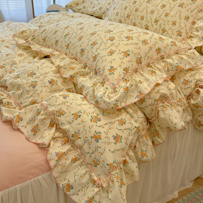 Rosabelle™ Princess Style Floral Ruffle Quilt Cover Set – 4 Pcs Microfiber Bedding