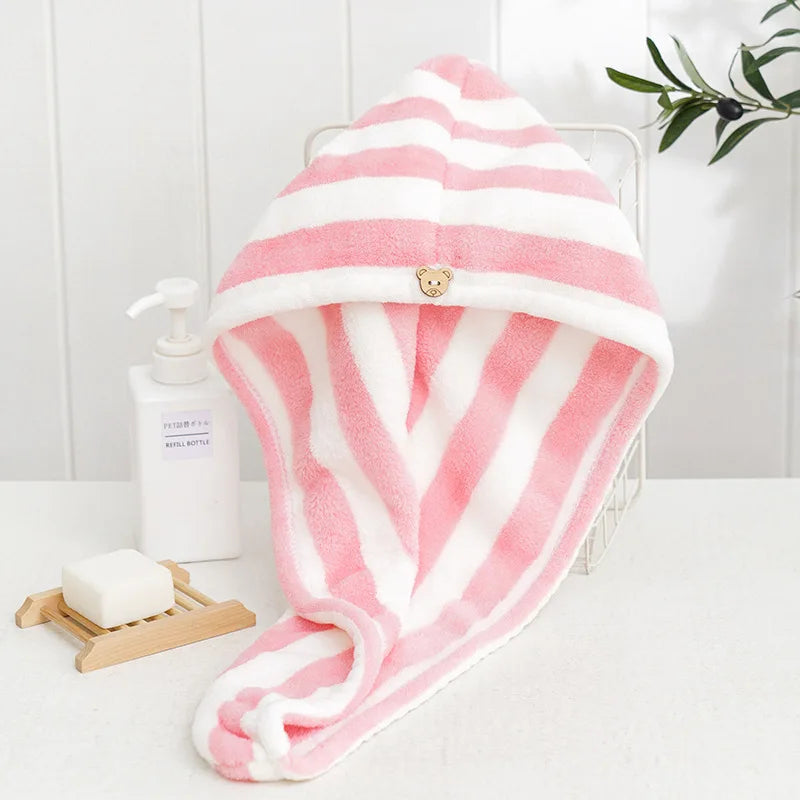 StripeSoft Coral Velvet Hair Towel Wrap