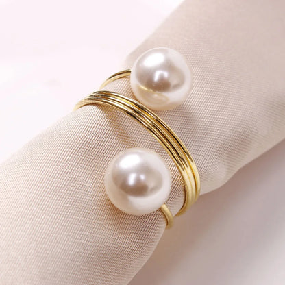 PearlLuxe Buckle – Metal Napkin Rings with Imitation Pearls (Set of 6)