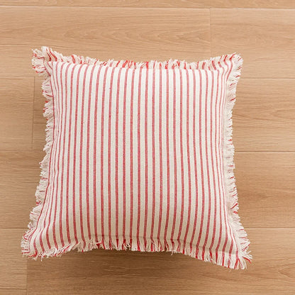 StriaTass™ Yarn-Dyed Jacquard Striped Cotton Linen Pillow Cover with Fringe