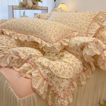 Rosabelle™ Princess Style Floral Ruffle Quilt Cover Set – 4 Pcs Microfiber Bedding