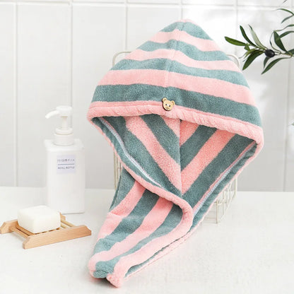 StripeSoft Coral Velvet Hair Towel Wrap