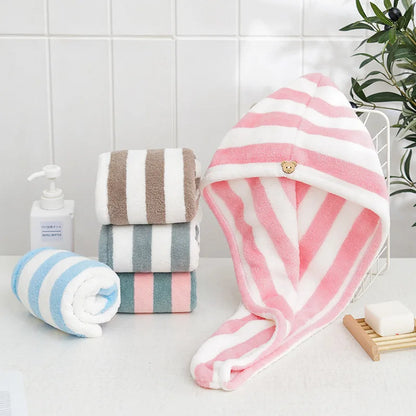 StripeSoft Coral Velvet Hair Towel Wrap