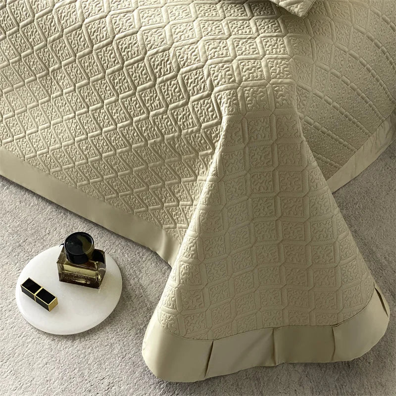 LuxQuilt™ 1000TC Egyptian Cotton Embossed Quilted Bedspread Set – 3 Pcs