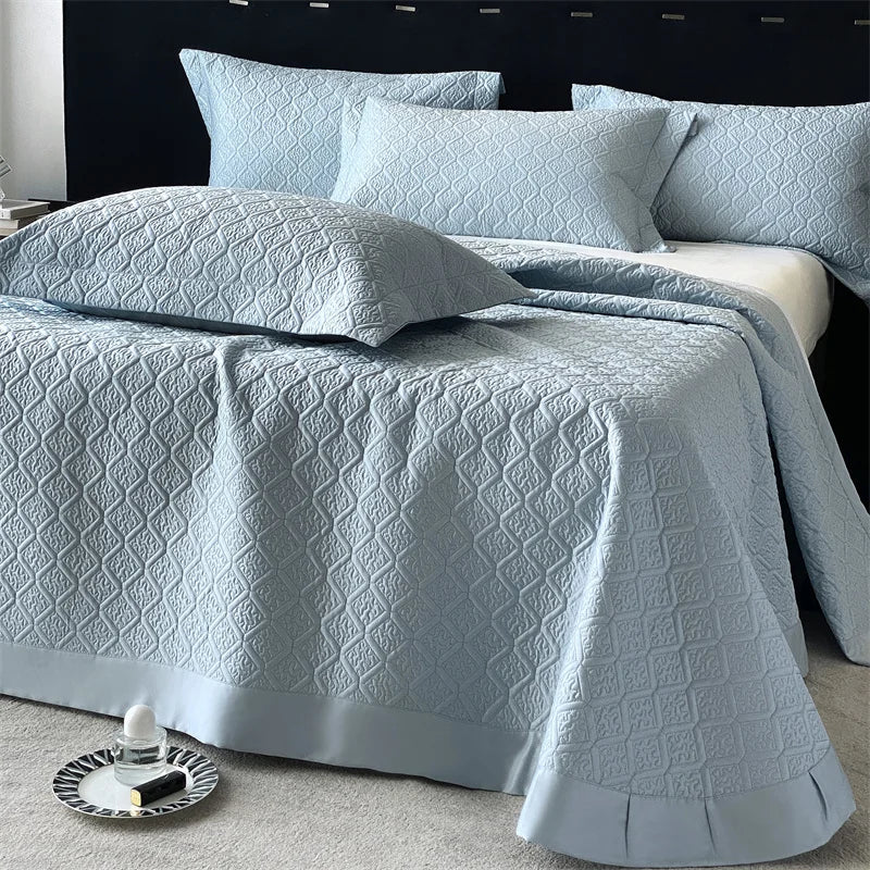 LuxQuilt™ 1000TC Egyptian Cotton Embossed Quilted Bedspread Set – 3 Pcs