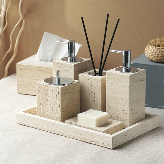TerraStone Beige Travertine Bathroom Accessories Set