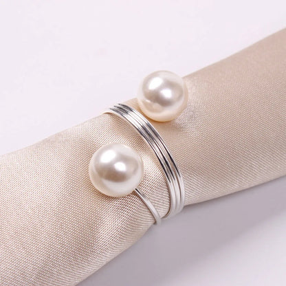 PearlLuxe Buckle – Metal Napkin Rings with Imitation Pearls (Set of 6)