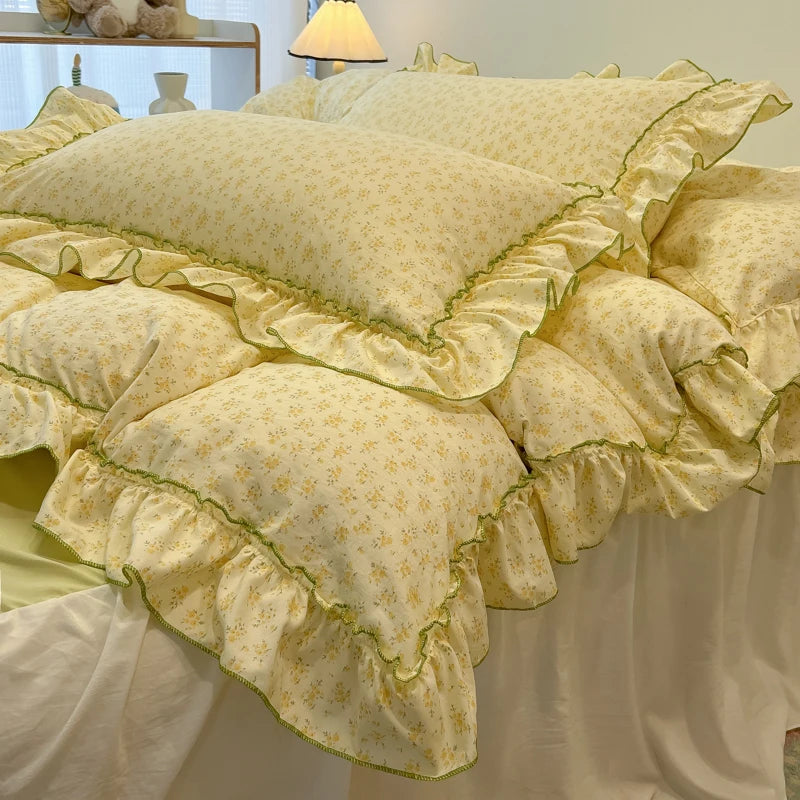 Rosabelle™ Princess Style Floral Ruffle Quilt Cover Set – 4 Pcs Microfiber Bedding