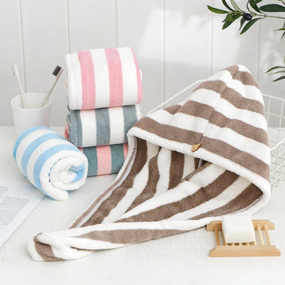 StripeSoft Coral Velvet Hair Towel Wrap
