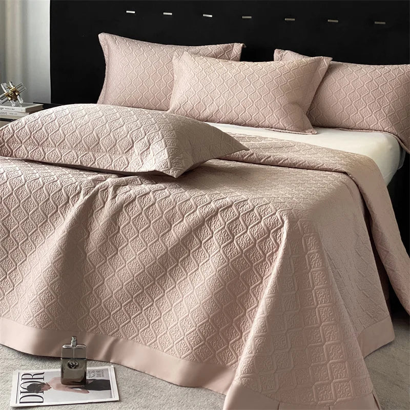 LuxQuilt™ 1000TC Egyptian Cotton Embossed Quilted Bedspread Set – 3 Pcs