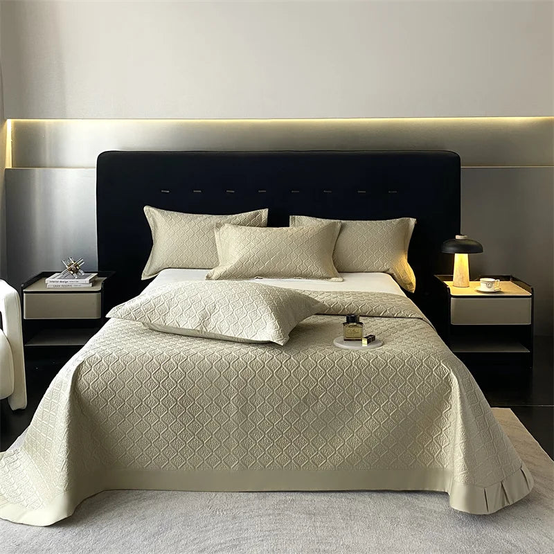LuxQuilt™ 1000TC Egyptian Cotton Embossed Quilted Bedspread Set – 3 Pcs