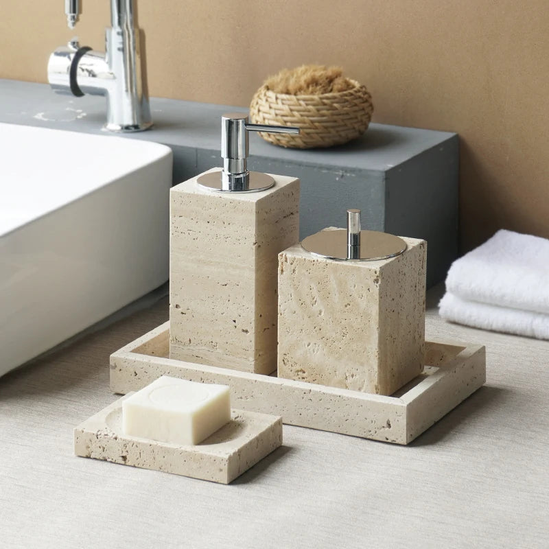 TerraStone Beige Travertine Bathroom Accessories Set