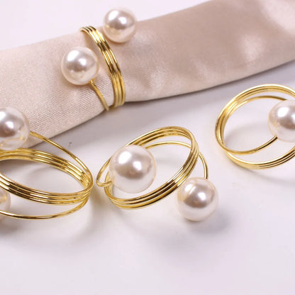 PearlLuxe Buckle – Metal Napkin Rings with Imitation Pearls (Set of 6)
