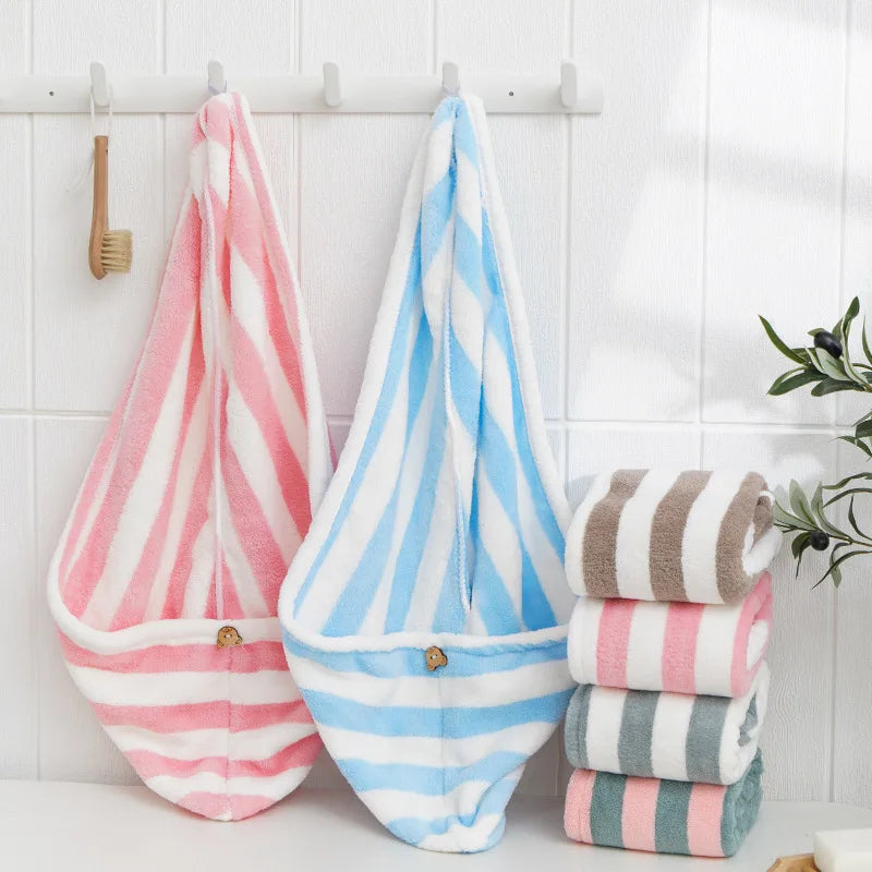 StripeSoft Coral Velvet Hair Towel Wrap