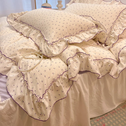 Rosabelle™ Princess Style Floral Ruffle Quilt Cover Set – 4 Pcs Microfiber Bedding