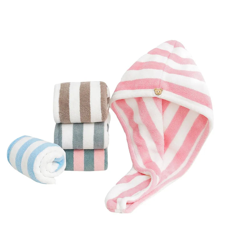 StripeSoft Coral Velvet Hair Towel Wrap