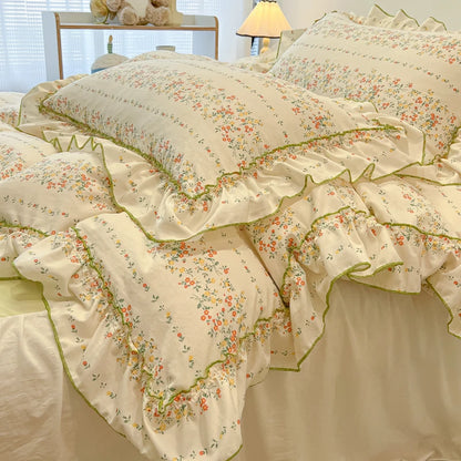 Rosabelle™ Princess Style Floral Ruffle Quilt Cover Set – 4 Pcs Microfiber Bedding