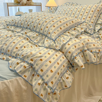 Rosabelle™ Princess Style Floral Ruffle Quilt Cover Set – 4 Pcs Microfiber Bedding