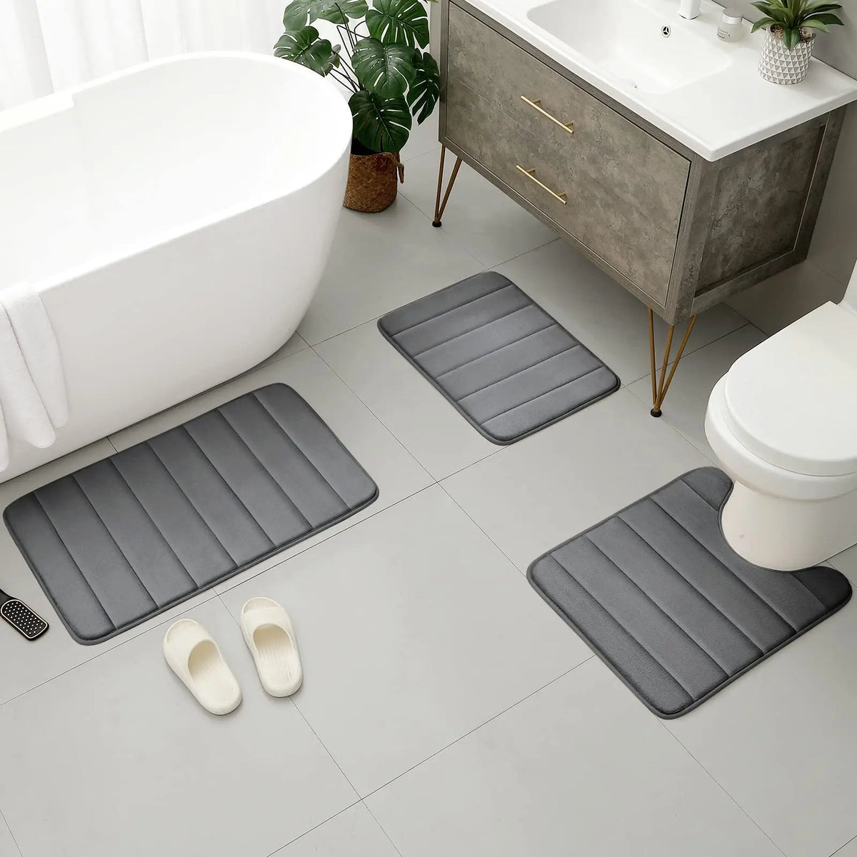 CloudStep Velvet Memory Foam Bath Mat Set – 3 Piece