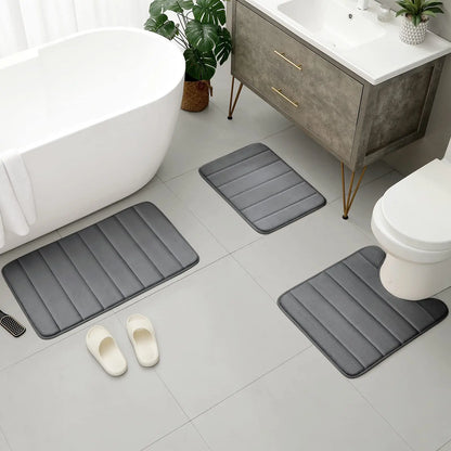 CloudStep Velvet Memory Foam Bath Mat Set – 3 Piece