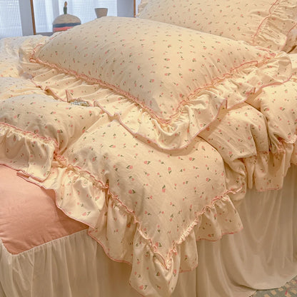 Rosabelle™ Princess Style Floral Ruffle Quilt Cover Set – 4 Pcs Microfiber Bedding