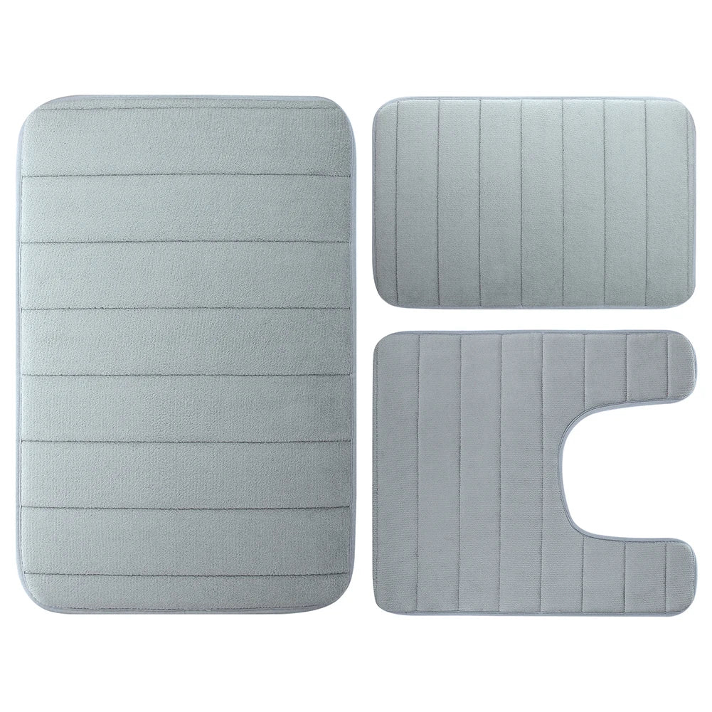 CloudStep Velvet Memory Foam Bath Mat Set – 3 Piece