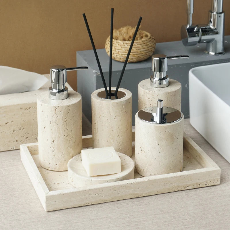 TerraStone Beige Travertine Bathroom Accessories Set