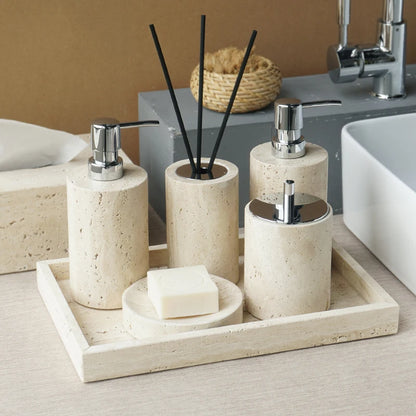 TerraStone Beige Travertine Bathroom Accessories Set